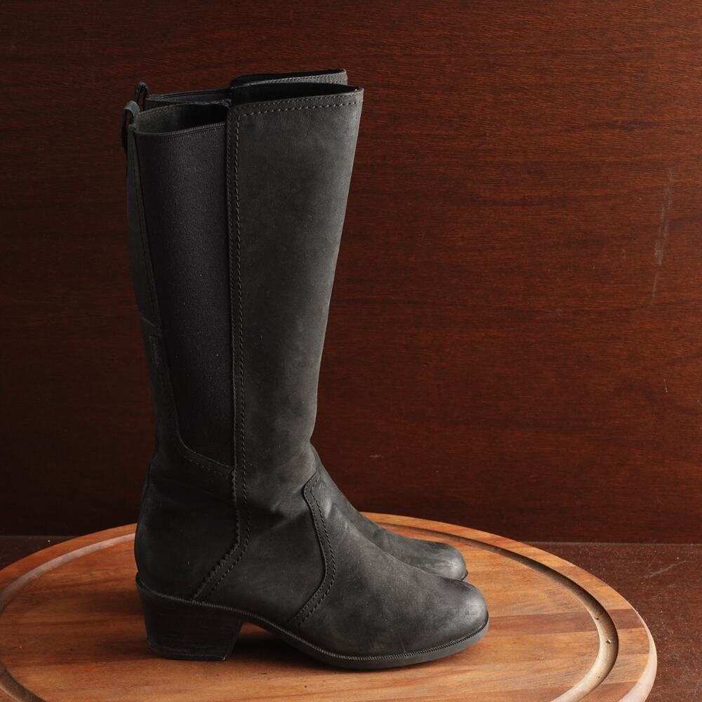 Teva Boots Womens Size 7 Black Anaya Tall Waterproof Leather Riding Knee High